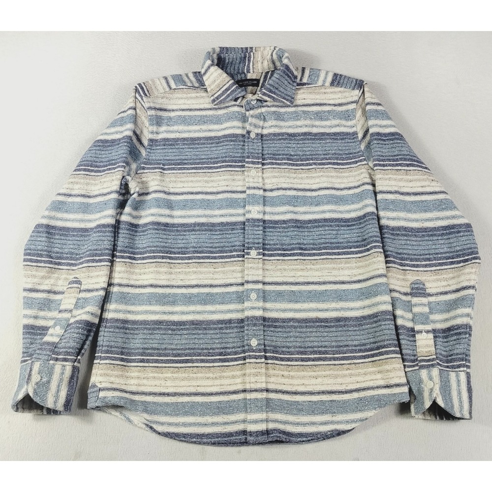 Proper Cloth Shirt Mens Medium Blue Stripe Long Sleeve Flannel Button Up Casual